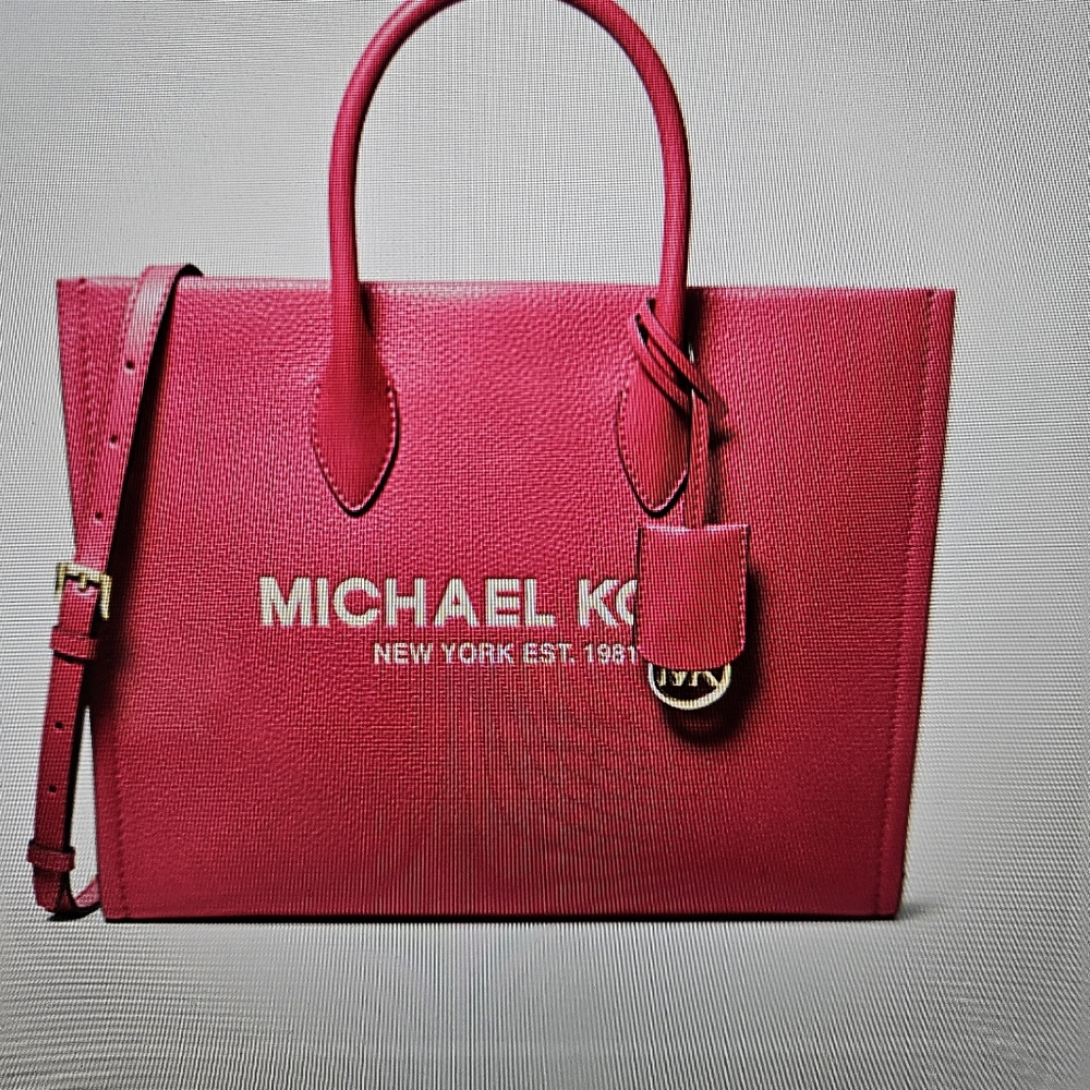 Michael Kors Mirella Leather Pebble Tote Bag, Red